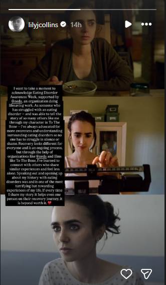 Lily Collins details her struggles with eating disorder in the past